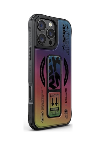 Apple Uyumlu iPhone 16 Pro Max Kılıf Magsafe Holografik Tasarımlı Standlı Deri Görünüm Skinarma Kira Kobai Renkli