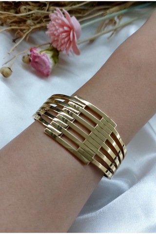 Kaburga Model 316 L Çelik Kelepçe Gold Bileklik,