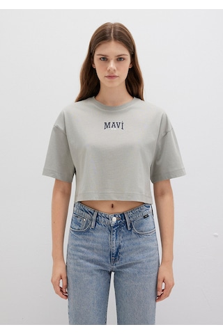 Mavi Logo Baskılı Gri Crop Tişört Crop / Kısa Kesim 1613411-70112 Çakmaktaşı Gri