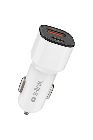 S-link Sl-ec38pd Typec To Typec Kablolu 38w Pd+usb Qc3.0 Beyaz Araç Şarj Cihazı