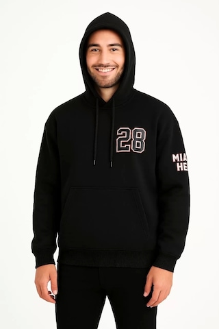 Üç İplik Kapüşonlu Ön Ve Arka Baskılı Sweatshirt Hoodie - Siyah Siyah