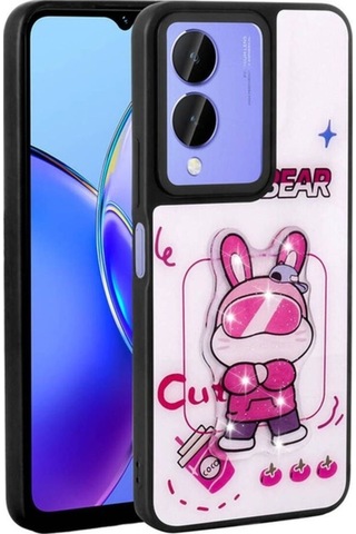 Vivo Y17s Kılıf Parlayan Kabartmalı İkonik Figürlü Zore Amas Silikon Kapak Beyaz