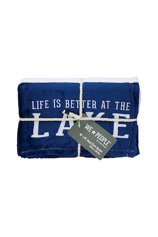 Lexroo Life İs Better At The Lake-mavi & Beyaz Süper Yumuşak 127 X 152 Cm Çizgili Örtü İşlemeli