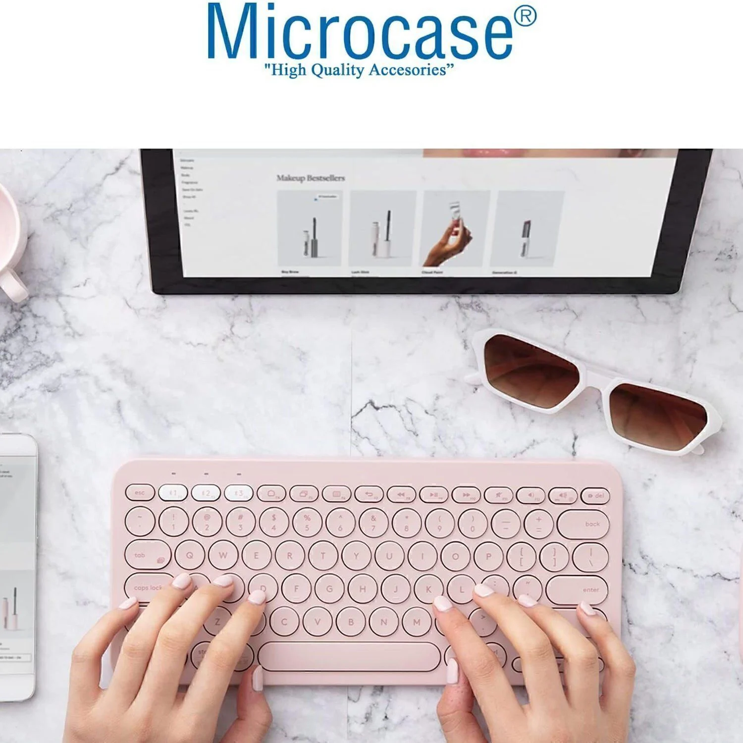 Microcase Apple İpad Air 11 2026 İle Uyumlu Bluetooth Klavye + Mouse + Tablet Standı - Al45150 Pembe