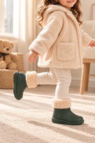 Altın Pabuç Çocuk Kürklü Bot Su Geçirmez Kaymaz Taban Erkek Kız Unisex İçi Kürklü Çocuk Yağmur Çizmesi Kar Botu Haki