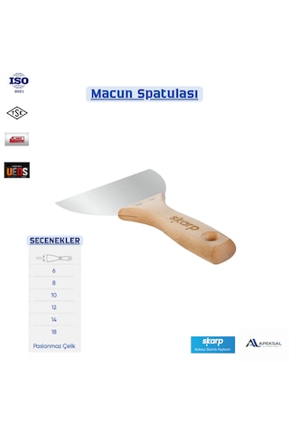 Skarp Profesyonel Macun Spatulası , 18 Cm Paslanmaz Çelik Ahşap Saplı Ispatula