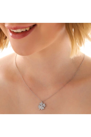 925 Ayar Gümüş Dört Yapraklı Yonca Kadın Kolye Gümüş