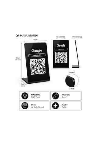 Meo Google Yorum Standı - Qr Kodlu Masaüstü Pleksi Stand Siyah