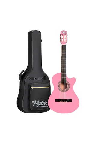 Midex Cg-390pk-xbag Pembe Renk Klasik Gitar 4/4 Sap Ayarlı Kesik Kasa Çanta Tuner Askı Capo Metod Pena