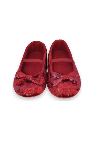 Bordo Parıltılı Kadife Kız Bebek Lastikli İlk Adım Babet-f-541 Bordo