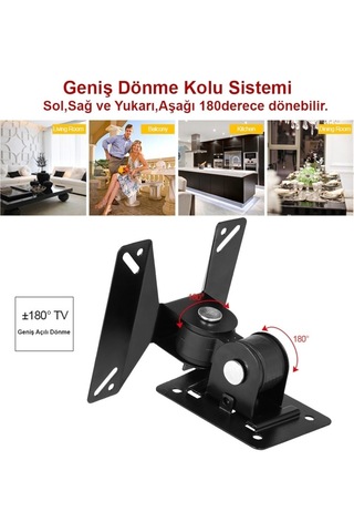 Luve Store 14-24 İnç Hareketli Tv Monitör Duvar Askı Aparatı 180 Derece Döner 15 Kg Taşıma Kapasiteli