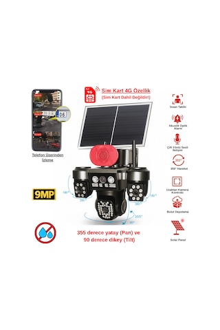 Apronx 9mp 4g Solar Ptz Kamera 3 Ekran 10x Optik Zoom 12w Panel 20.000 Mah Batarya Sım Kartlı