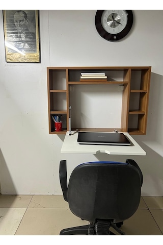 Duvara Monte Kitap-leptop Çalışma Masası Teak