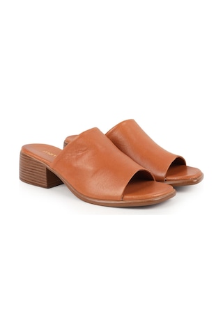 Mamma Mia Kadın Günlük Ayakkabı Slip-on Lazer Kesim Kısa Topuklu Hakiki Deri Anne Ayakkabısı 26y-1670 Taba