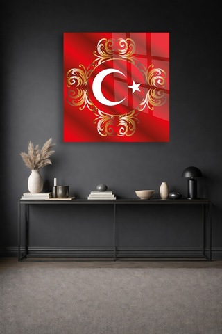 Türk Bayrağı Ay Yıldız Gold Osmanlı Cam Tablo Modern Sanat Tablosu Uv Baskılı Canlı Renkler Yatak Odası Ve Antre Anlamlı Hediye Seçeneği