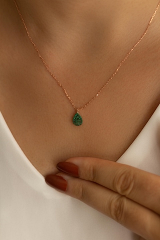 Bybarun Damla Zümrüt Yeşil Taşlı Gümüş Kolye Rose Gold