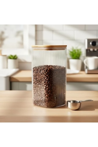 10x20 Cm Bambu Kapaklı Kare Cam Saklama Kavanozu - Vakumlu Ekstra Uzun Boy Şeffaf Erzak Kabı Spagetti Makarna Bakliya Diğer