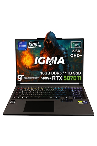 Gameraider Ignia GR16 i9-14900HX16 GB 1 TB SSD 12 GB RTX5070Ti 16" Free Dos Dizüstü Bilgisayar