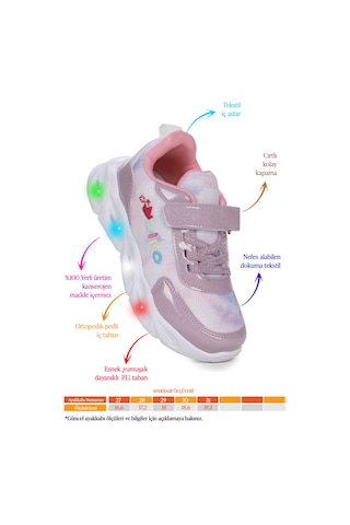 Kiko Kids Teno Cırtlı Işıklı Kız Çocuk Spor Ayakkabı Lila Lila