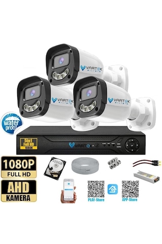 3 Kameralı Full HD Güvenlik Kamera Seti 320GB HDD 5MP Gece (Renkli) Görüşlü - Sabit IP Gerektirmez