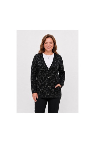 Onno Style Women Kalp Desenli Klasik Triko Düğmeli Ceket Siyah