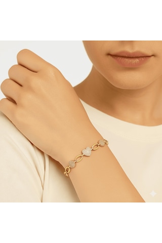 Tesbihane Kadın Tam Tur Xuping Bileklik - Diamond Cut Model - Kalp Detaylı - Beyaz Zirkon Taşlı - Altın Renk