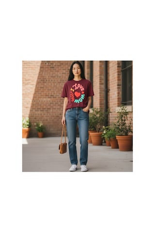 Urbantrendstore Unisex Anneler Günü Hediyesi Oversize Fit Rahat Geniş Salaş T-shirt Günlük Tişört Bordo