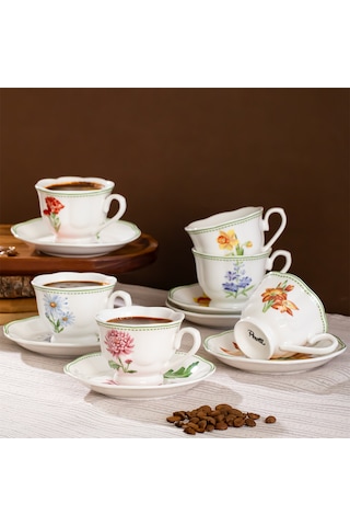 Perotti De Flore 6 Kişilik 12 Parça Porselen Kahve Fincan Takımı