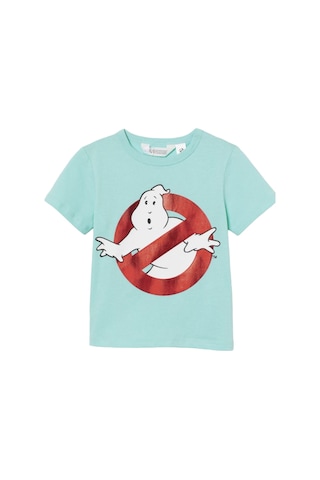 Lolliboomkids Kız Erkek Çocuk Turkuaz Renk Varak Baskı Ghost Busters Hayalet Avcıları Kısa Kol T-shirt Indigo Mavi Yeşil
