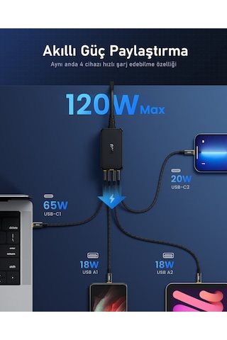 Aohi Magcube 4 Portlu Masaüstü Usb Şarj İstasyonu, Gan+ 120w