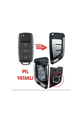 Gma Keys Volkswagen Vw Golf Polo Jetta Bora Passat Transporter 3 Tuşlu Dönüşüm Çevirici Anahtar Kumanda Kabı