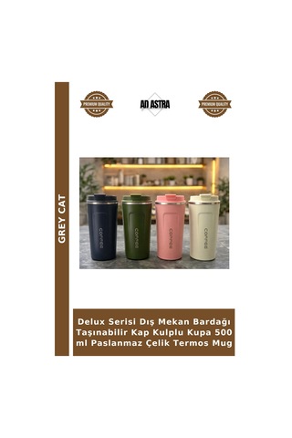 Delux Serisi Dış Mekan Bardağı Taşınabilir Kap Kulplu Kupa 500 Ml Paslanmaz Çelik Termos Mug Çok Renkli