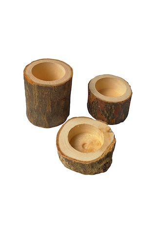 Hombey El Yapımı Ahşap Mumluk Seti 3 Boyut - Ev Ve Bahçe Dekorasyonu İçin Doğal Odun Çeşitleriyle Hazırlanmış