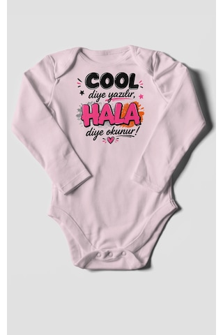 Morivokids Cool Diye Yazılır Hala Diye Okunur Uzun Kollu Bebek Body %100 Pamuk Bebe Pembe