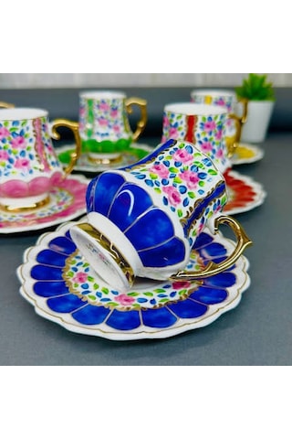 Acar Queen Victorya El Boyama Porselen 6 Lı Fincan Takımı 90 Ml Çok Renkli