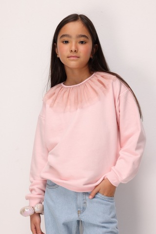 Le Mabelle Pembe Tül Yaka Detaylı Kız Çocuk Sweatshirt - Zora Pembe