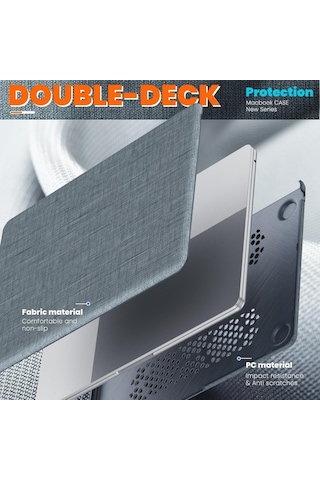 Macbook Uyumlu Air 13.6inç M2/m3 A2681 A3113 Kılıf Nubuk Üçgen Standlı Havalandırmalı Kapak 2022/2024 Gri