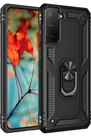 Cosmotex Newface Samsung Galaxy Uyumlu  S21 Plus Kılıf Sofya Yüzüklü Silikon Kapak - Siyah