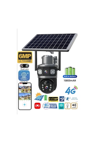 Sim Kartlı Güneş Enerjili Güvenlik Kamerası 3+3mp Ultra Hd Gece Görüşlü İp Kamera