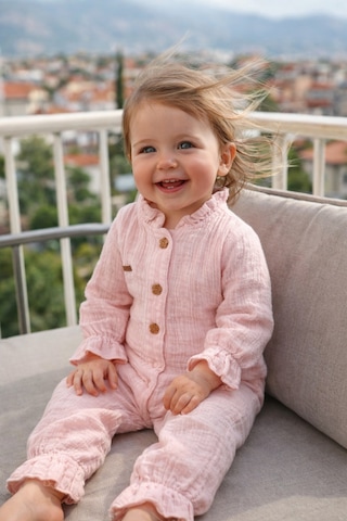 Begisa Begi Pamuk Müslin Kız Bebek Fırfırlı Uzun Kollu Çıtçıtlı Tulum 22402 Pembe