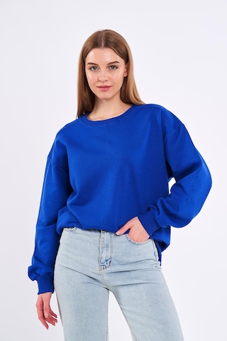 Mmetalic Saks Kadın Pamuklu Oversize Basic Bisiklet Yaka Sweatshirt 001