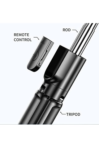 3'ü 1 Arada Bluetooth Selfie Çubuğu Ve Tripod, 360 Dönebilir Başlık, 10m Kablosuz Bağlantı, Apple Uyumlu iOS Ve Android Tüm Cihazlar İle , Siyah Siyah