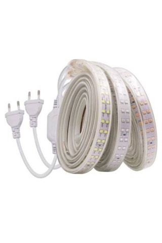 Hortum Şerit Led Çift Sıra 156 Led'li Gün Işığı Renk 220 Volt Tak Çalıştır Su Geçirmez 8 Metre