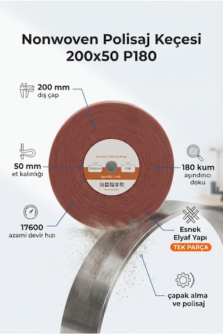 200x50 Mm P180 Polisaj Keçesi Çapak Alma Ve Metal Yüzey Parlatma Diski 1 Adet