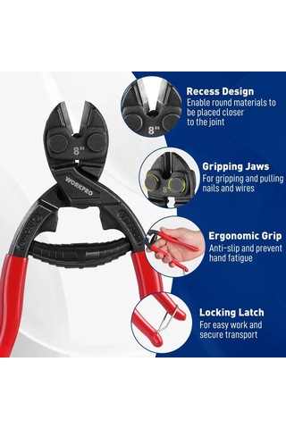 Youtek Kırıcı Pense 203 Mm Kırmızı, 60crv Çelik Gövde, Yüksek Sertlik, 4 Mm Çelik Çubukları Kesebilen, Yaylı Tasarım