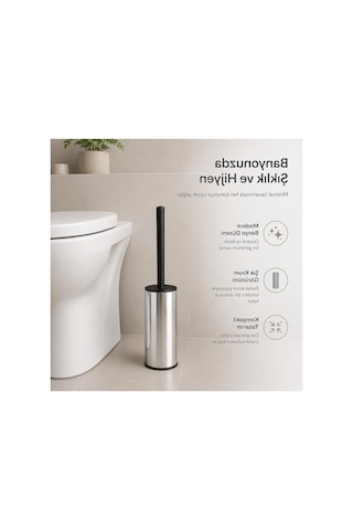 Alper Banyo Krom Klozet Fırçası, Paslanmaz Görünümlü Tuvalet Fırçası, Siyah Saplı Modern Wc Fırçalık, Banyolar İçin Kompakt Ve Şık Tasarım Açık Ahşap