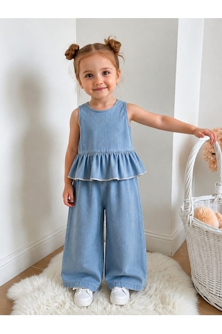 My Kids Wear Mini Chic Fırfır Detaylı Kız Çocuk Takım 12831 Buz Mavi