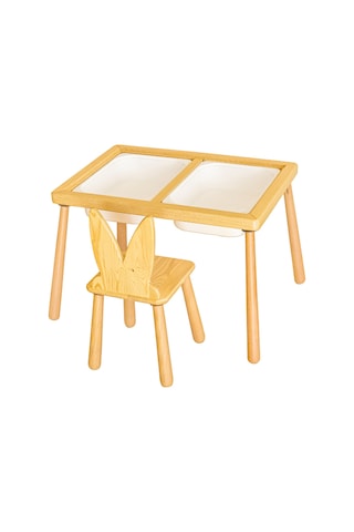 Woodnjoy Duyusal Oyun Masası + 2 Sandalye Beyaz