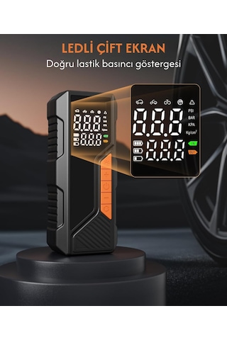 Lexroo Dijital Göstergeli Led Işıklı Taşınabilir Powerbank 4500mah Araç Bisiklet Top Lastik Şişirme Standart