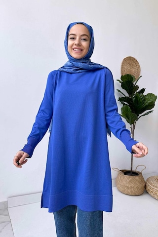 A Form Işıltılı Merserize Tunik - Mavi Saks Mavi